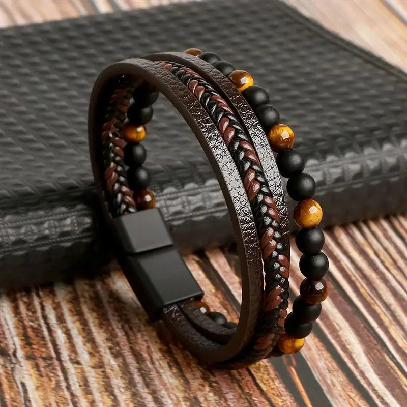 Classic Men'S Leather Bracelet New Style Hand-Woven Multi-Layer Combination Accessory Fashion Man Jewelry Wholesale Dropshipping