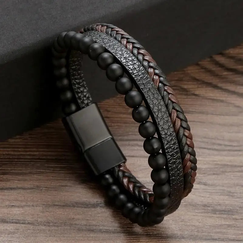 Classic Men'S Leather Bracelet New Style Hand-Woven Multi-Layer Combination Accessory Fashion Man Jewelry Wholesale Dropshipping