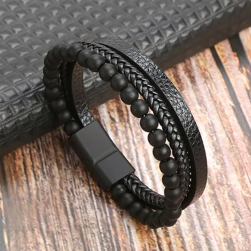 Classic Men'S Leather Bracelet New Style Hand-Woven Multi-Layer Combination Accessory Fashion Man Jewelry Wholesale Dropshipping