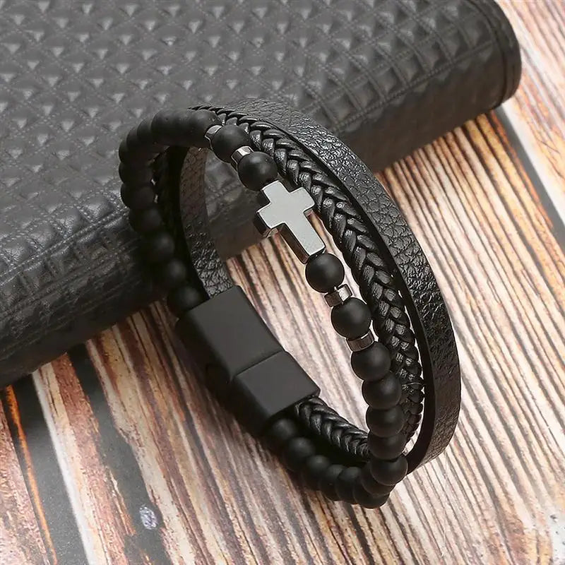 Classic Men'S Leather Bracelet New Style Hand-Woven Multi-Layer Combination Accessory Fashion Man Jewelry Wholesale Dropshipping