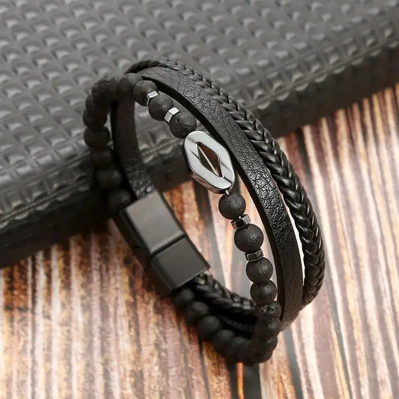 Classic Men'S Leather Bracelet New Style Hand-Woven Multi-Layer Combination Accessory Fashion Man Jewelry Wholesale Dropshipping
