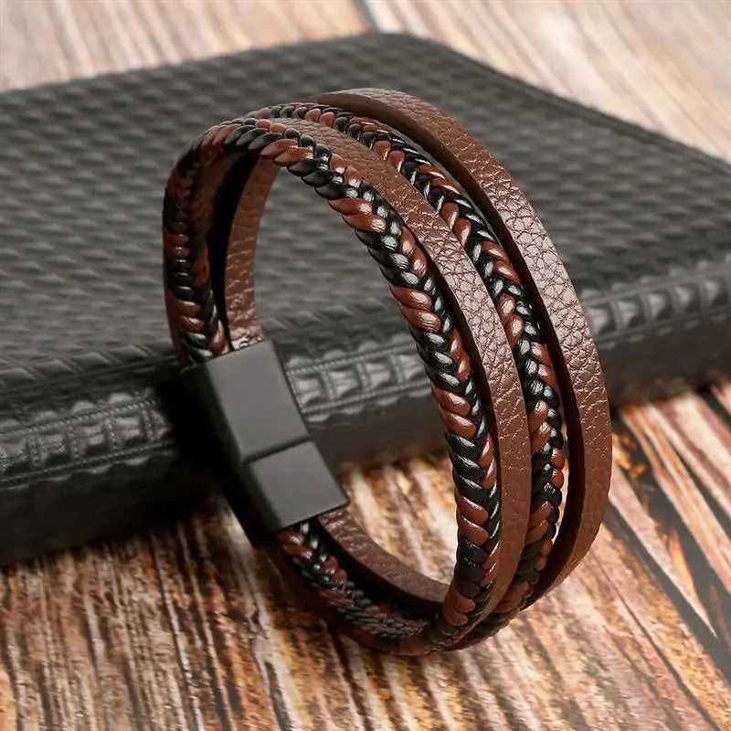 Classic Men'S Leather Bracelet New Style Hand-Woven Multi-Layer Combination Accessory Fashion Man Jewelry Wholesale Dropshipping