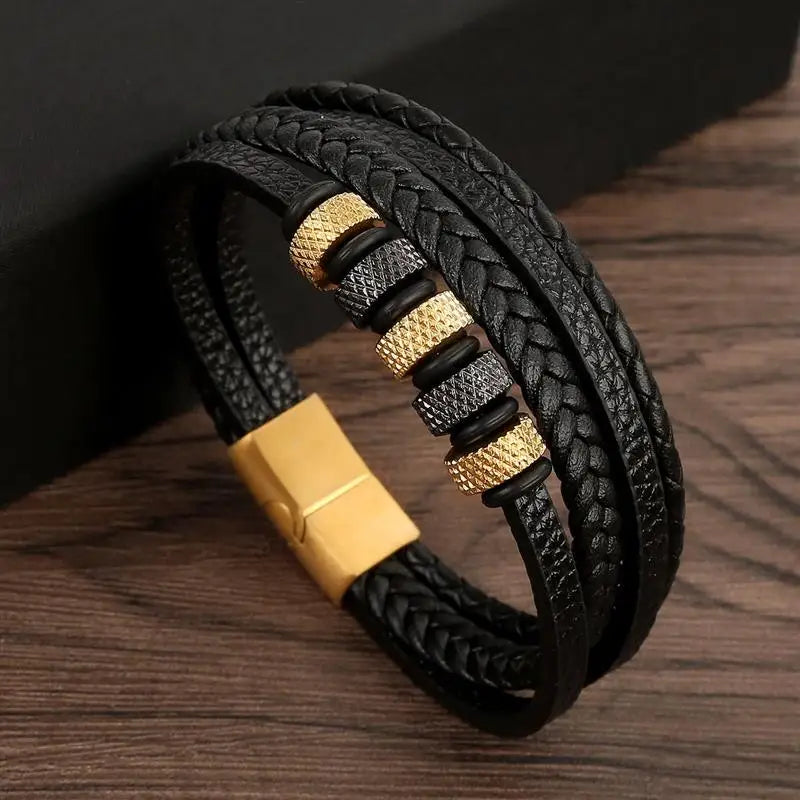 Classic Men'S Leather Bracelet New Style Hand-Woven Multi-Layer Combination Accessory Fashion Man Jewelry Wholesale Dropshipping