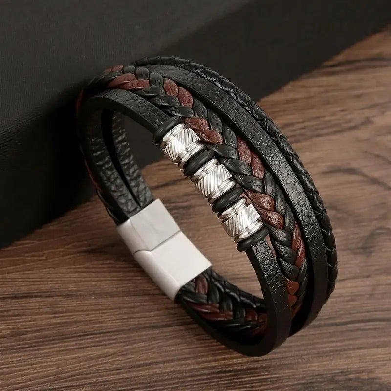 Classic Men'S Leather Bracelet New Style Hand-Woven Multi-Layer Combination Accessory Fashion Man Jewelry Wholesale Dropshipping