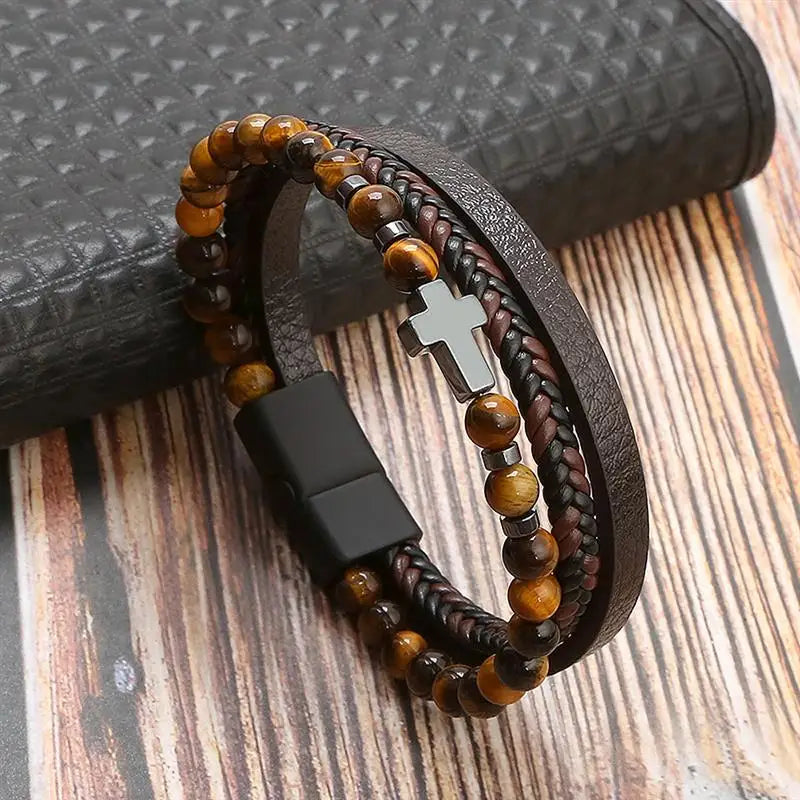 Classic Men'S Leather Bracelet New Style Hand-Woven Multi-Layer Combination Accessory Fashion Man Jewelry Wholesale Dropshipping