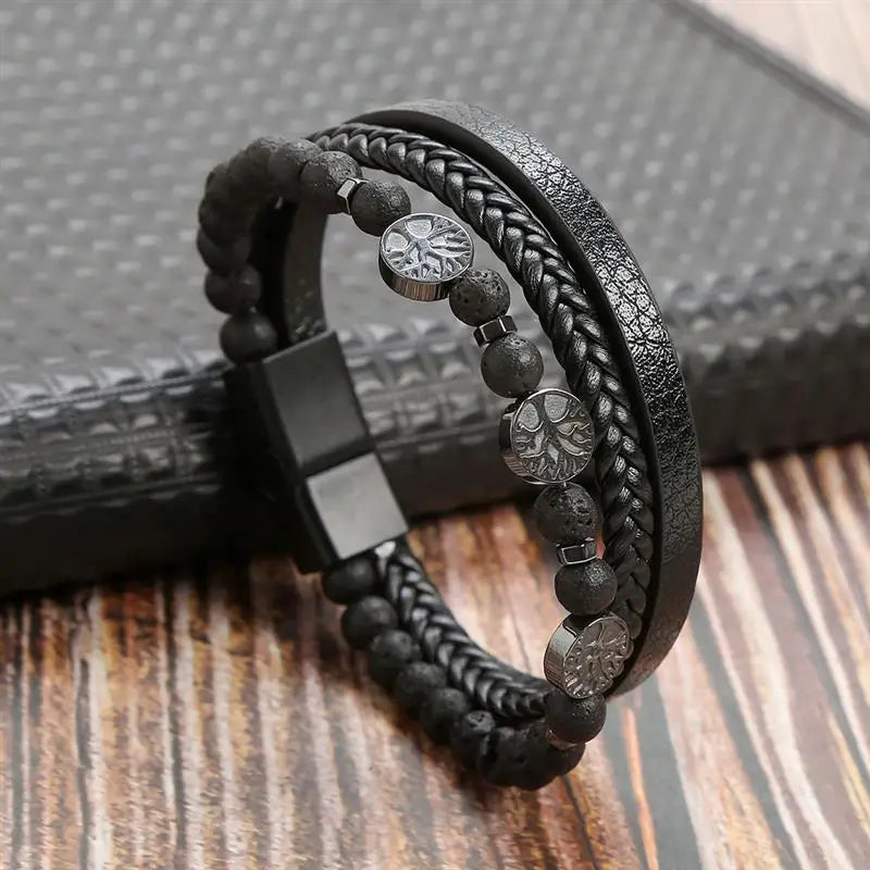 Classic Men'S Leather Bracelet New Style Hand-Woven Multi-Layer Combination Accessory Fashion Man Jewelry Wholesale Dropshipping