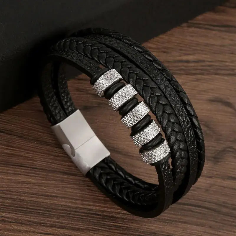 Classic Men'S Leather Bracelet New Style Hand-Woven Multi-Layer Combination Accessory Fashion Man Jewelry Wholesale Dropshipping