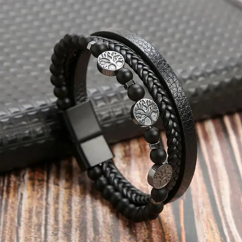 Classic Men'S Leather Bracelet New Style Hand-Woven Multi-Layer Combination Accessory Fashion Man Jewelry Wholesale Dropshipping