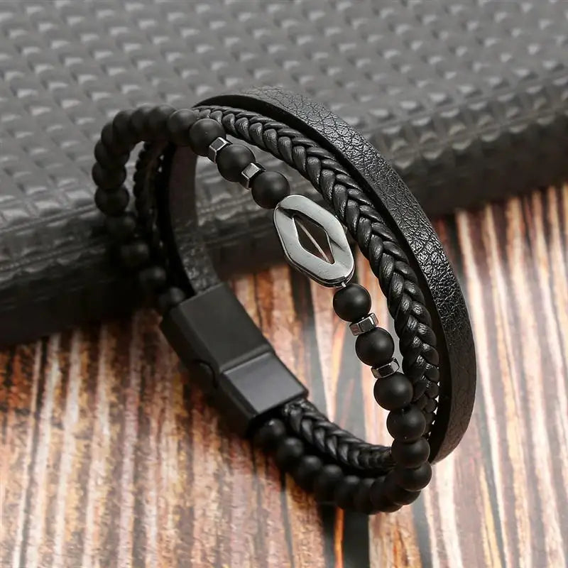 Classic Men'S Leather Bracelet New Style Hand-Woven Multi-Layer Combination Accessory Fashion Man Jewelry Wholesale Dropshipping
