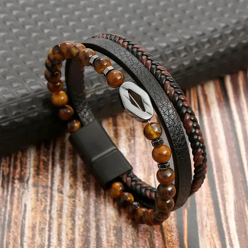 Classic Men'S Leather Bracelet New Style Hand-Woven Multi-Layer Combination Accessory Fashion Man Jewelry Wholesale Dropshipping